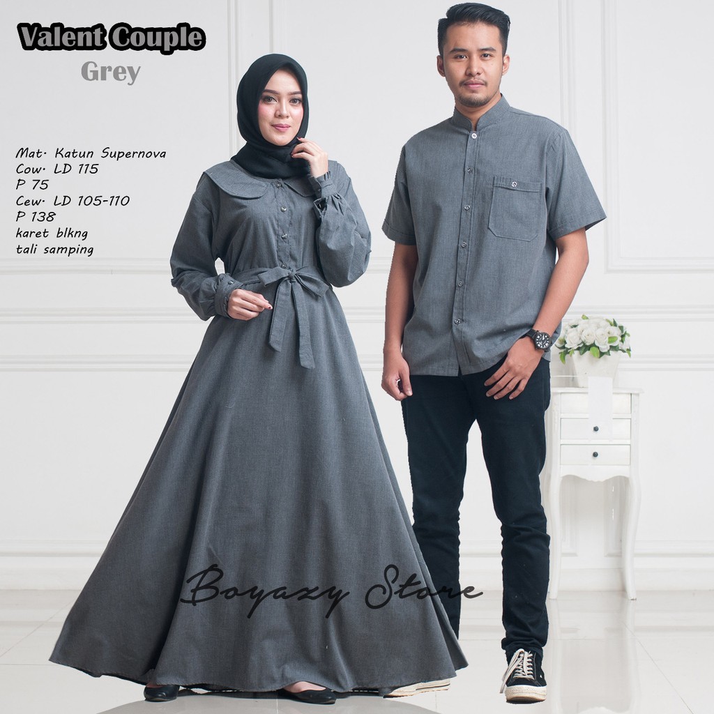 Set Baju Gamis Valent Couple Katun Supernova Karet Belakang Tali