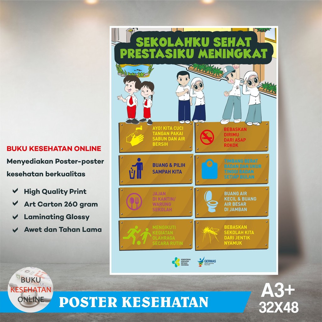 Poster lingkungan sekolah bersih contoh poster. Poster Kesehatan Sekolah Sehat Prestasi Meningkat Laminating Glossy Shopee Indonesia