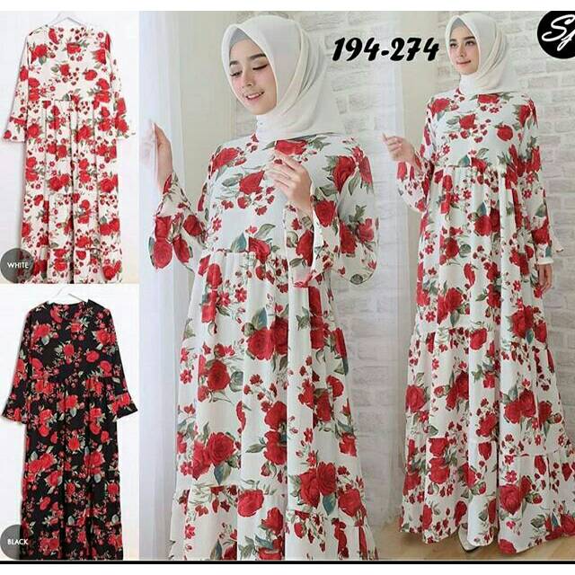 Gamis Motif Bunga Tangan Rempel Busui Cantik Simple Elegan Model