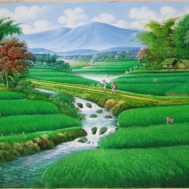 Contoh gambar pemandangan alam indah, foto lukisan pemandangan alam pedesaaan, laut, pantai, pegunungan,. Jual Lukisan Pemandangan Nuansa Hijau Dengan Terasering Yang Indah Indonesia Shopee Indonesia