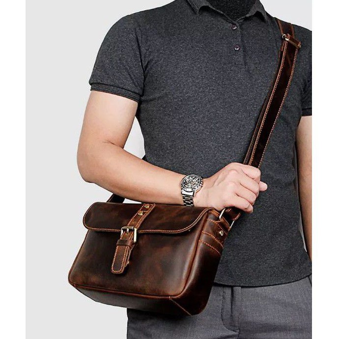 Tas Slempang Kulit Asli Pria Premium Unisex Classic Vintage - Tas Kulit Asli  Garut - Sling Bag Kulit | Shopee Indonesia