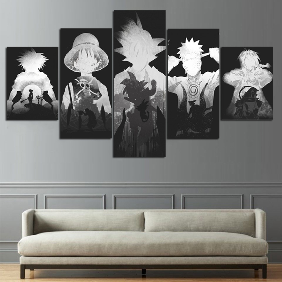 5pcs Poster Gambar Anime Dragon Ball Goku One Piece Luffy Warna Hitam Dan Putih Shopee Indonesia