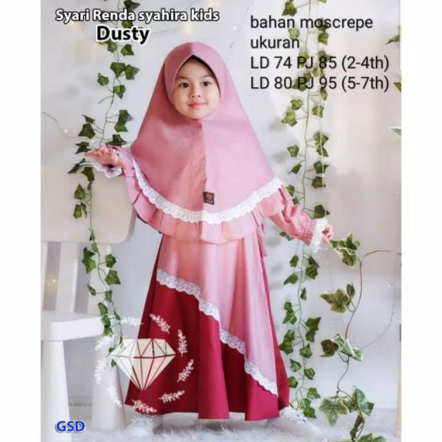 Syahira Kids Set Gamis Anak Rempel Mix Renda Baju Muslim Anak