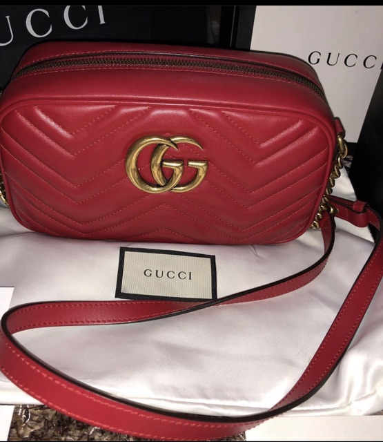 Buy gucci soho interlocking gg red leather chain flap shoulder bag handbag italy new and other wallets at amazon.com. Gucci Marmont Matelasse Camera Bag Merah Original Shopee Indonesia