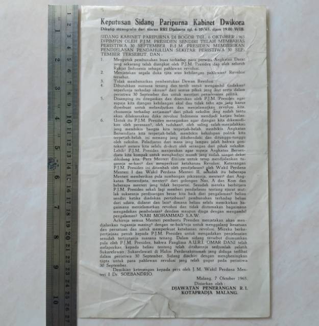Dokumen Kuno Keputusan Sidang Kabinet Dwikora 1965 Tentang Peristiwa G 30 S  / PKI - ASLI | Shopee Indonesia