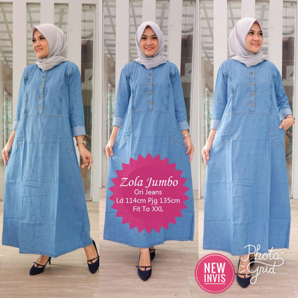 Baju Gamis Jeans Cocok Dengan Jilbab Warna Apa - Gamis Kombinasi