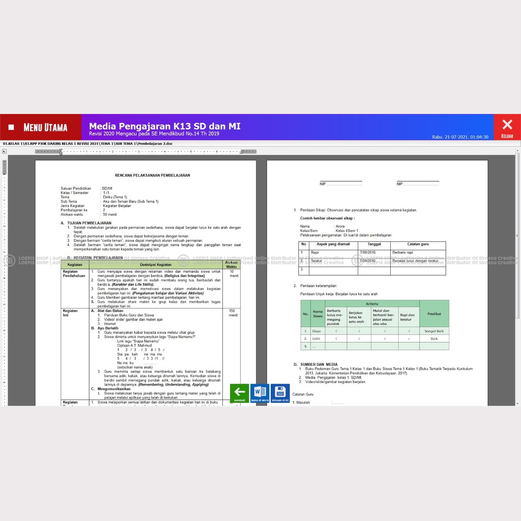 Bagi bapak dan ibu guru yang saat . Cd Rpp 1 Lembar K13 Daring Luring Sd Mi Mapel Pjok Kelas 1 6 Ta 2021 2022 Sintesa Creative Shopee Indonesia