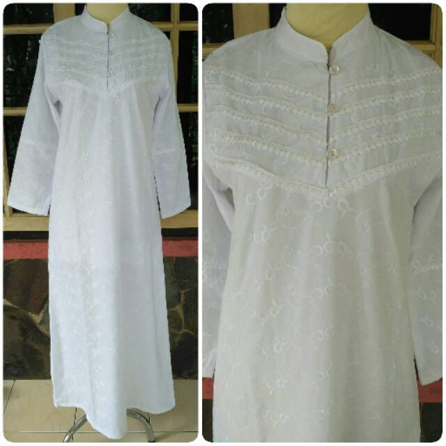 Gamis Dress Putih Dewasa Kancing Depan Baju Ihram Wanita Umroh