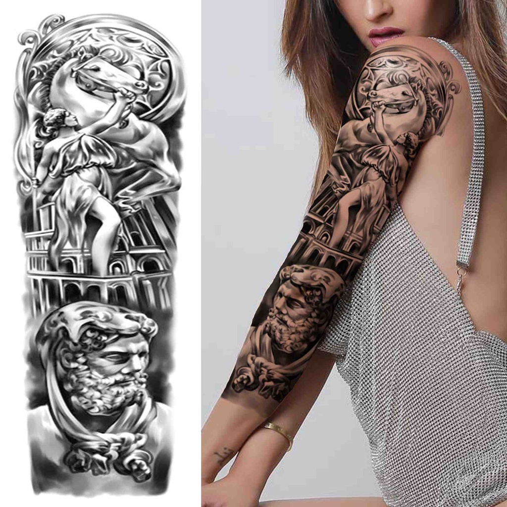 3D Clock Flower Full Arm Temporary Tattoos For Women Men Black Soldier Warrior Tattoo Temporary Sticker Sleeve Fake Tatoos Decal | Shopee Brasil 1024_x_1024_jpg