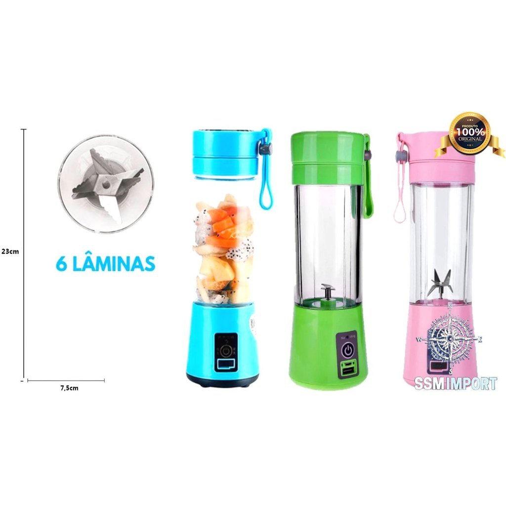 Mini Liquidificador Portatil Recarregavel Usb 5v 6 Lâminas