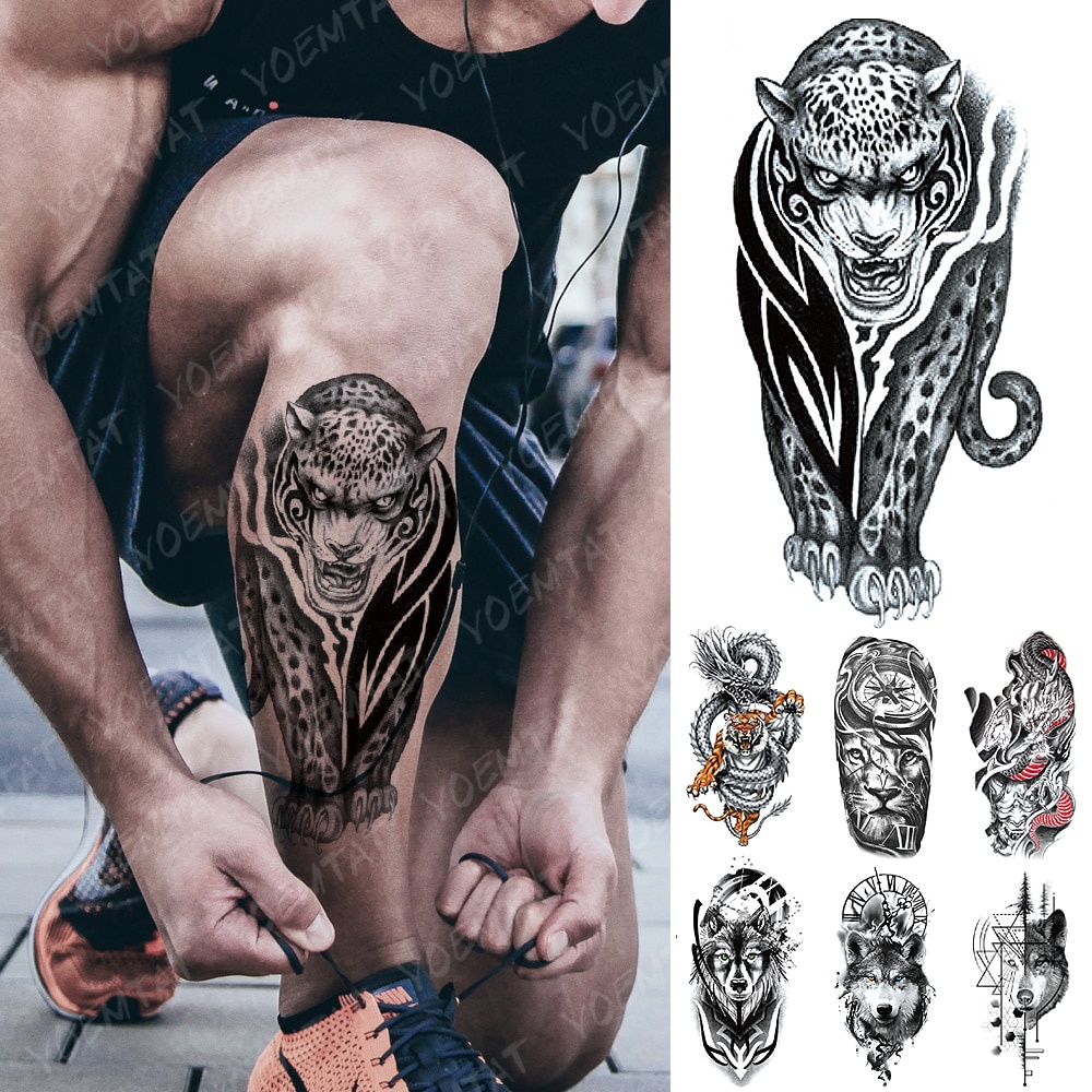 À Prova D 'Água Adesivo Tatuagem Temporária Totem Leopardo Flash Tatuagens Dragão Tigre Lobo Leão Corpo Arte Braço Falso Tatoo | Shopee Brasil 1000_x_1000_jpg