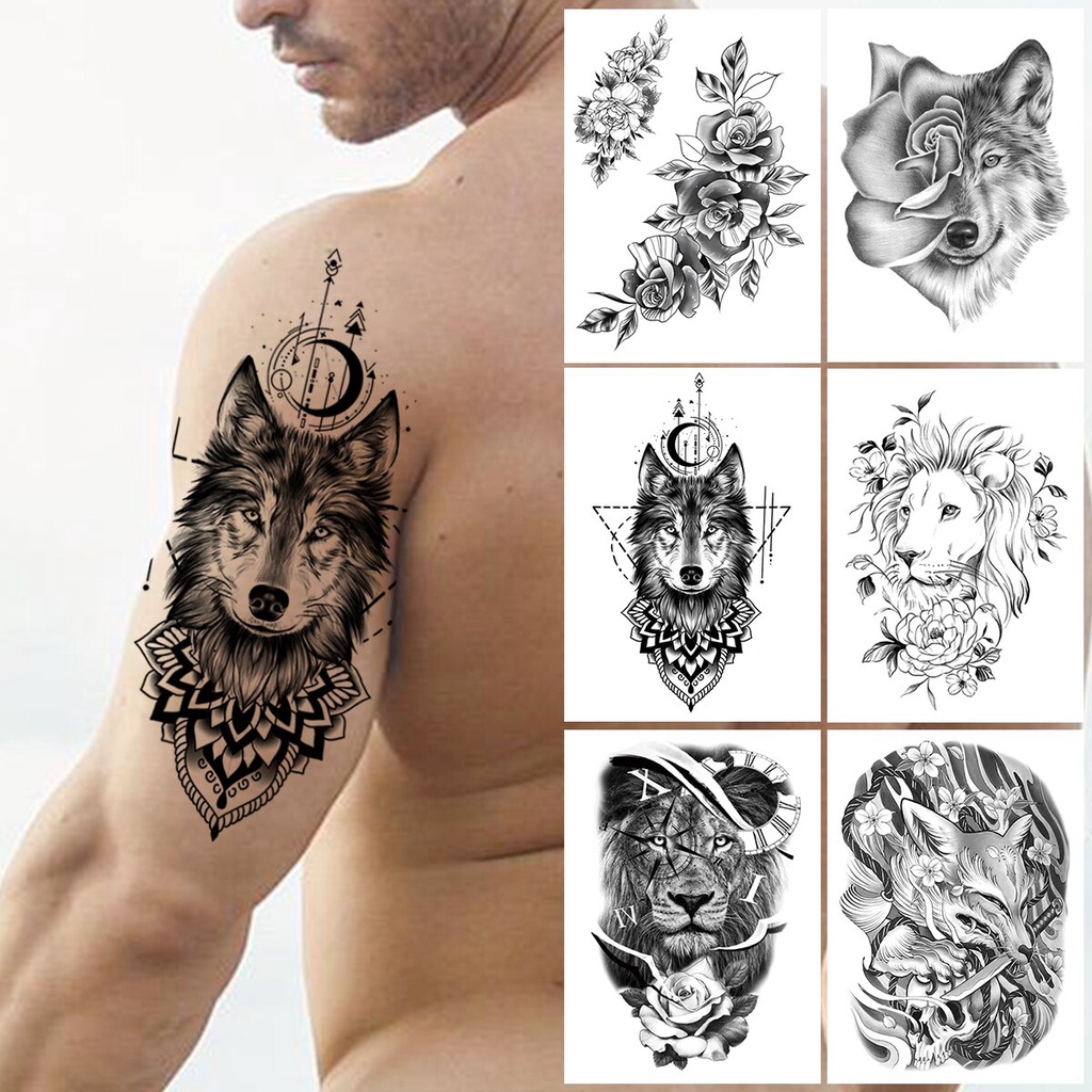 Henna Lobo Geometria Tatuagens Temporárias Para Homens Mulheres Crianças Meninos Raposa Flor Leão Tatuagem Adesivo Diy Preto Peônia Falso Tatoos Antebraço | Shopee Brasil 1024_x_1024_jpg