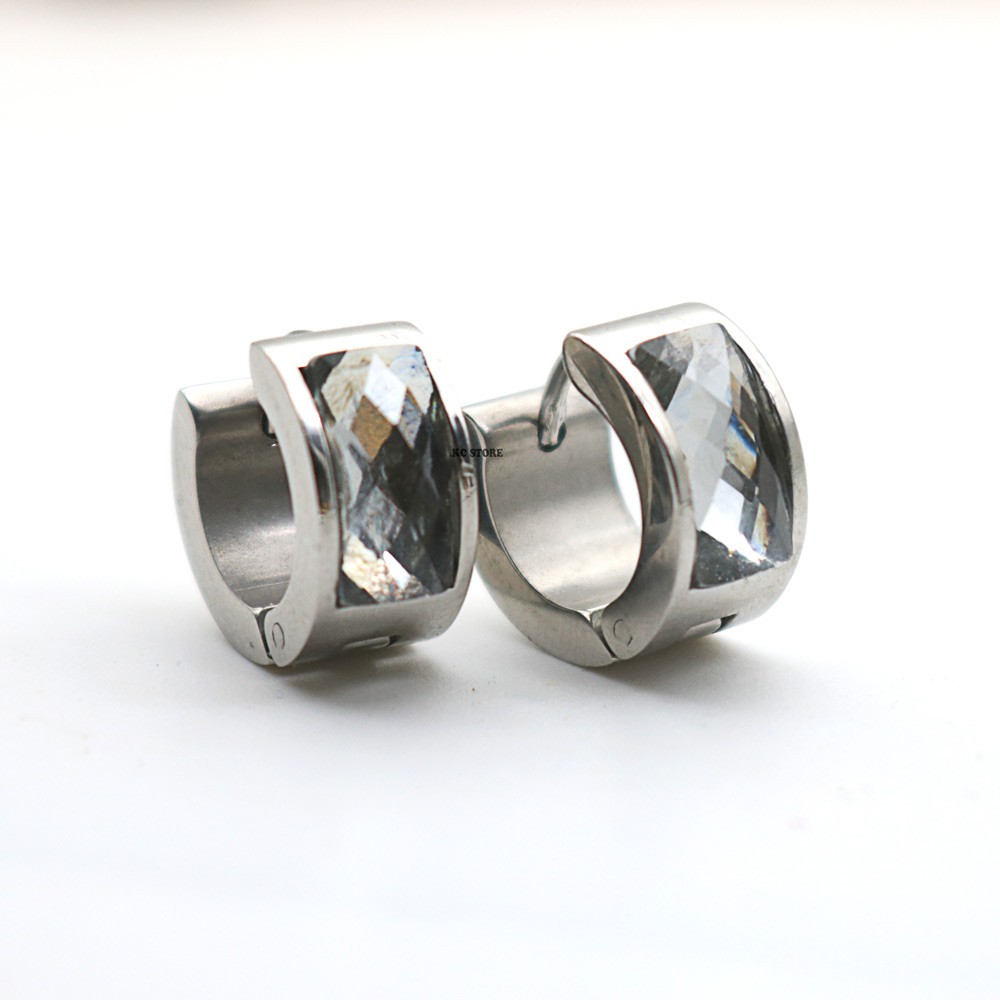 brinco grosso em aço inoxidável argola Esmaltado prata