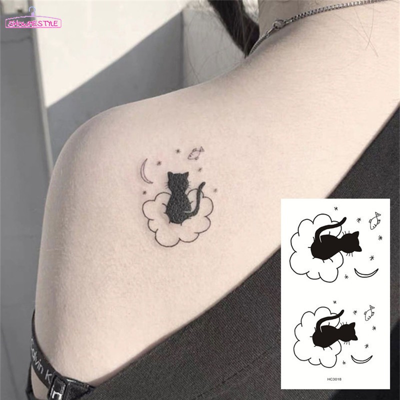 Adesivo De Tatuagem Temporária Colorido Gato Preto Com Estampa De Urso De Coelho | Shopee Brasil 800_x_800_jpg