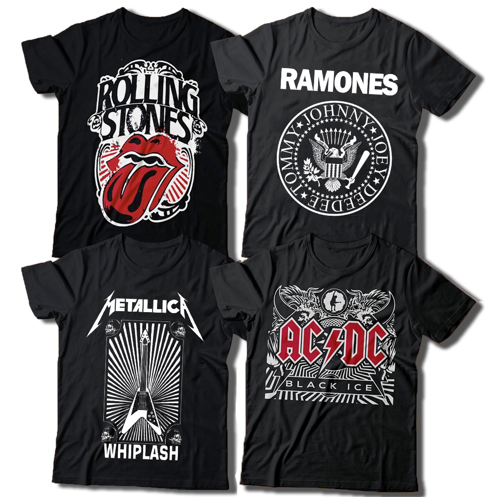 Camiseta banda de rock rolling stones ramones metallica acdc