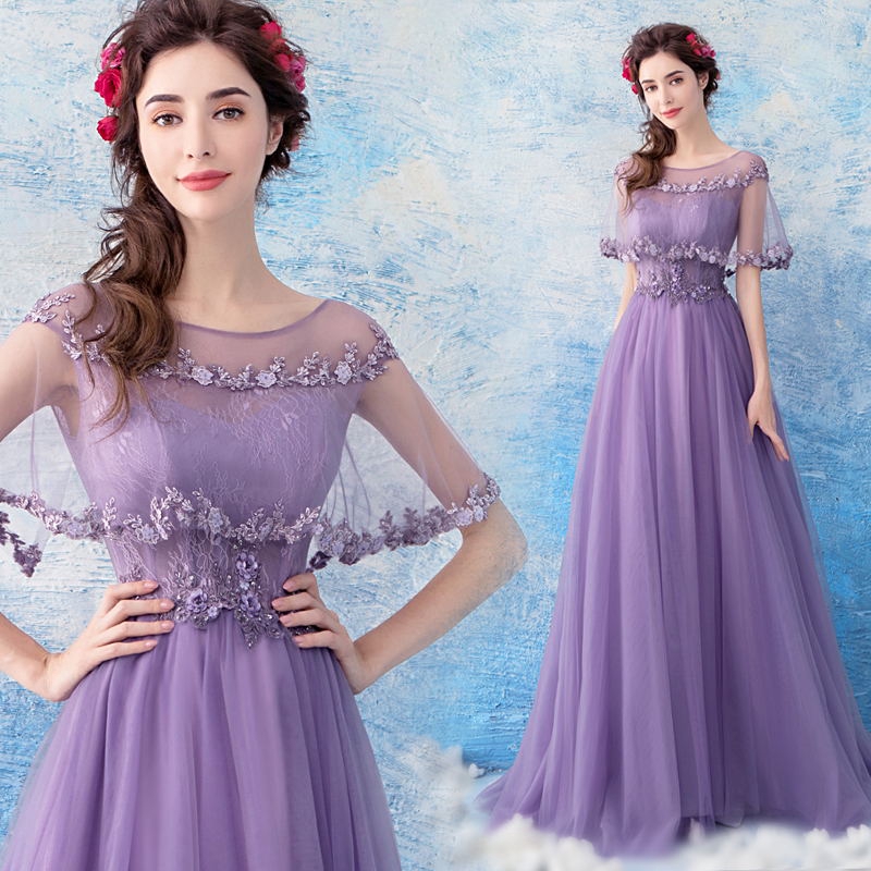 Hazy Drape Purple Bride Wedding Dress Birthday Dinner Annual Dress 528 Shopee Malaysia