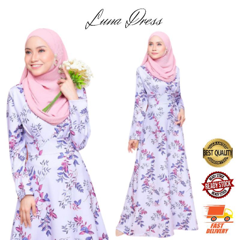 Ready Stock Luna Long Dress 7 Pastel Color Muslimah Maxi Gaun Labuh Shopee Malaysia