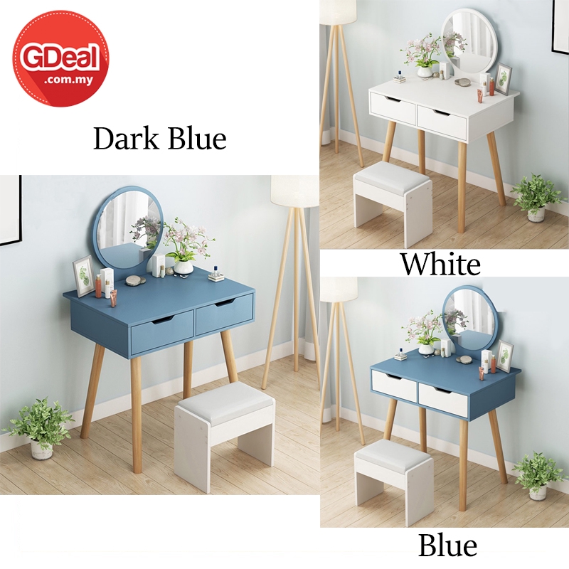 Gdeal Modern Dressing Table Set With Round Mirror 2 Sliding Drawers Makeup Dressing Table With Cushioned Stool A158 Shopee Malaysia