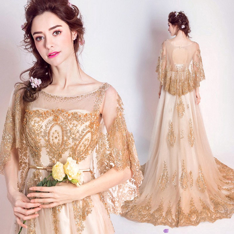 Elegant Maxi Dress Luxury Gold Color For Weddings Sequin Dinner Evening Dress Shopee Malaysia