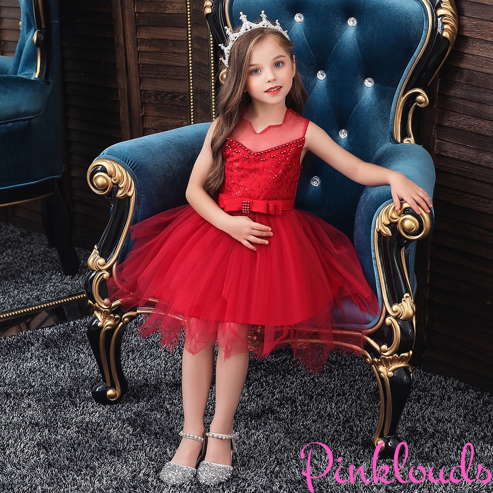 1 8yrs Kids Girls Dress V Neck Mesh Mini Dress Formal Dinner Gown Birthday Party Princess Dress Wedding Flower Girl Tutu Shopee Malaysia