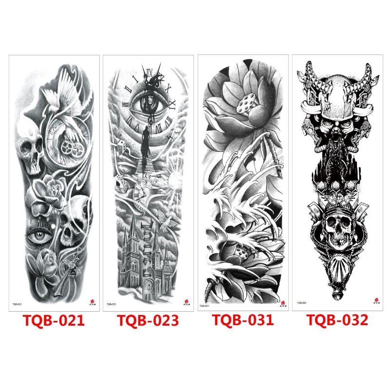 Full Arm Sleeve Temporary Tattoo Skull And Clock Sticker Shopee Malaysia
