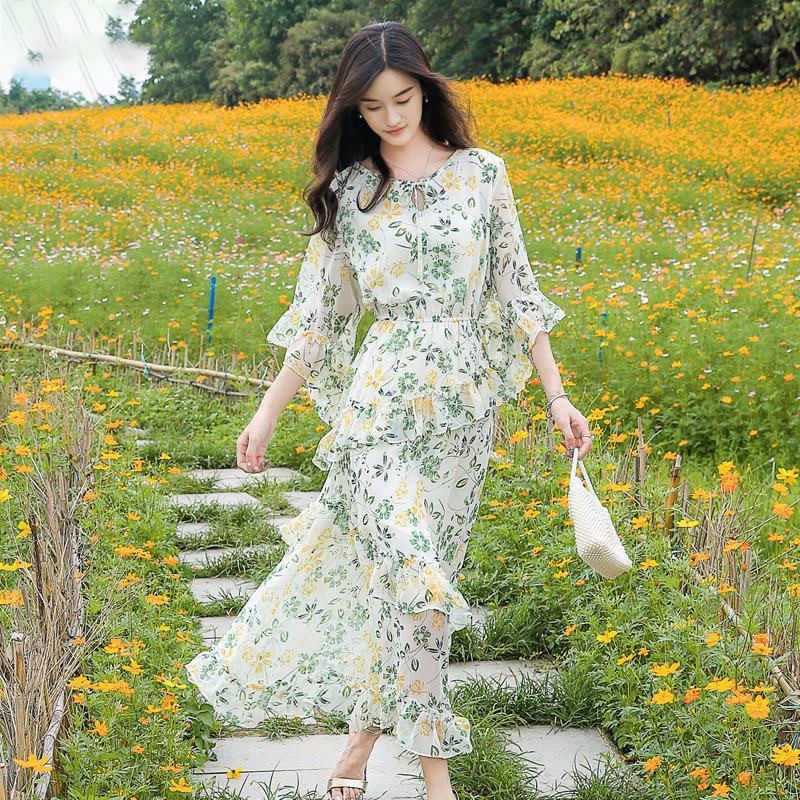 Women Dress Short Sleeve Floral Chiffon Maxi Dresses Summer Fashion Long Dresses Dinner Date Maxi Dresses Shopee Malaysia