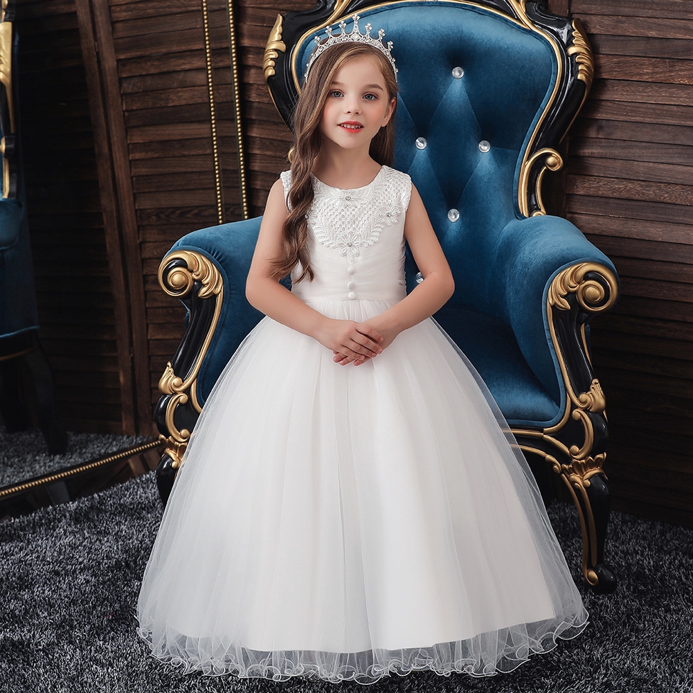 Kids Girls White Elegant Wedding Flower Girl Dress Princess Party Pageant Formal First Elegant Princess Evening Gown Shopee Malaysia