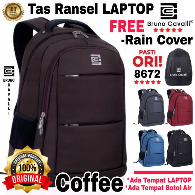 Bruno Cavalli 8672 Men S Backpack Laptop Bag Canvas Free Rain Cover Original Branded Shopee Malaysia