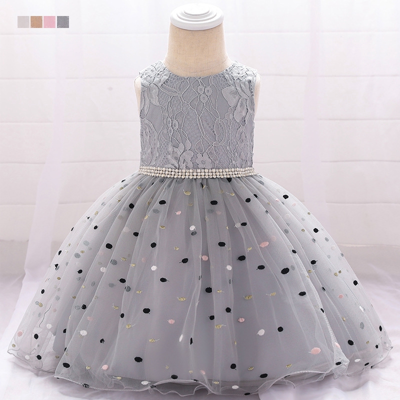 Baby Girl Dress Lace Polka Dot Beading Sashes 0 24m Girls Birthday Dresses Shopee Malaysia
