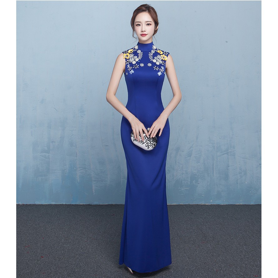 Xs 2xl Sleeveless Royal Blue Mermaid Elegant Prom Dinner Wedding Casual Dress Shopee Malaysia