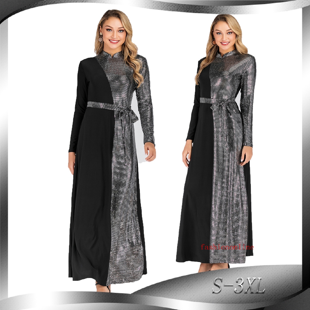 Women Dress Plus Size S 3xl Party Dress Sequin Long Muslimah Women Lady Annual Dinner Evening Club Birthday Maxi Dresses Shopee Malaysia