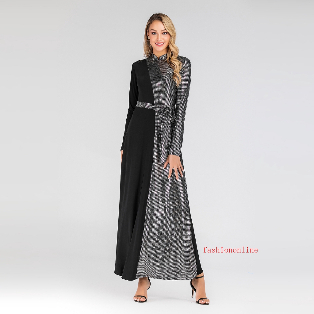 Women Dress Plus Size S 3xl Party Dress Sequin Long Muslimah Women Lady Annual Dinner Evening Club Birthday Maxi Dresses Shopee Malaysia
