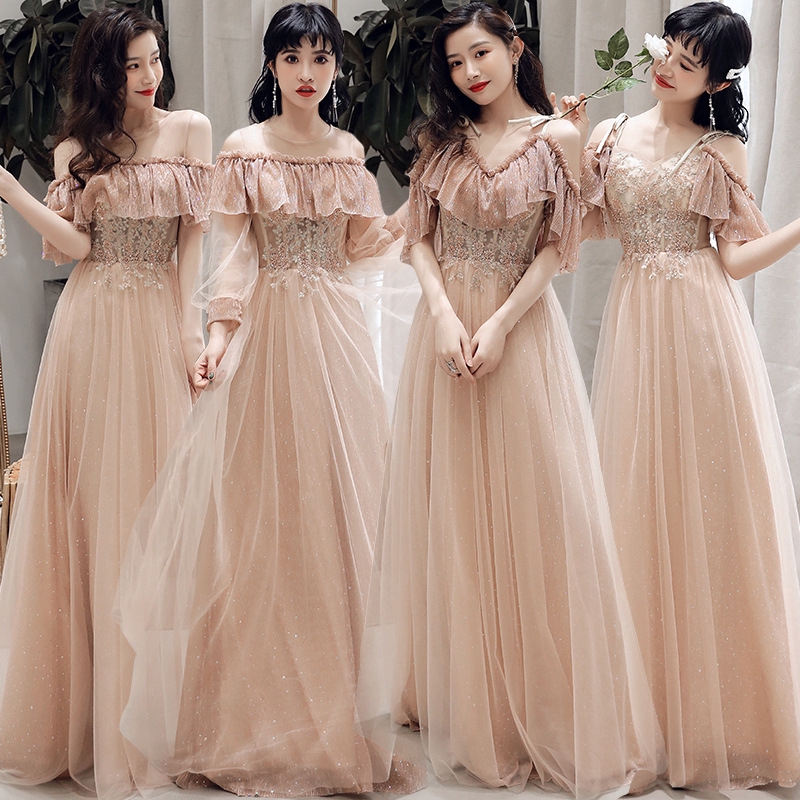 Women Sequins Prom Bridesmaid Dress Glitter Rose Gold Long Evening Gowns Formal Shopee Malaysia
