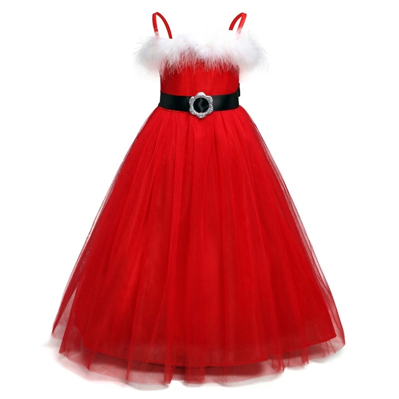 Baby Girls Christmas Dress Kid Dresses For Girls 3 4 5 6 7 8 Years Party Clothing Red Shoulderless Tulle Long Dresses Ve Shopee Malaysia