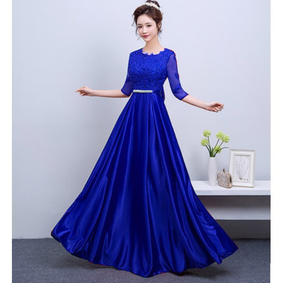 S 3xl Royal Blue Half Long Sleeve Wedding Dinner Formal Prom Maxi Dress Gown Shopee Malaysia