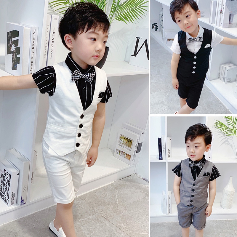 2pcs Vest Shorts Kids Boys Summer Clothing Sets New Gentleman Children Wedding Dress Party Wear Plaid Formal Suits Shopee Malaysia
