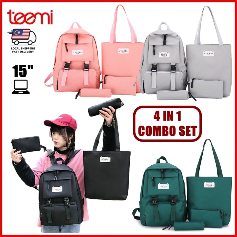 Teemi Women 4 In 1 Backpack Tote Bag Small Pouch Pencil Case Ladies Girls Pastel Candy Color Beg Galas Sandang Wanita Shopee Malaysia