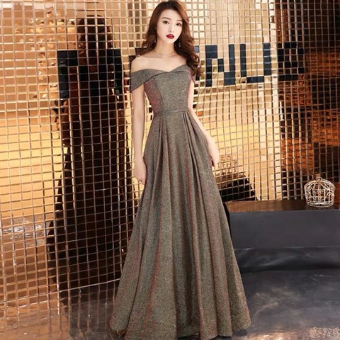 S L Annual Dinner Sexy Sparkling Dinner Dress 一字领性感名媛礼服
