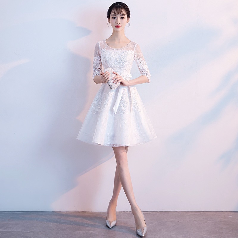 Banquet Evening Dress Elegant White Dress Wedding Bridesmaid Evening Gown Piano Lace Dress Birthday Party Dress Shopee Malaysia