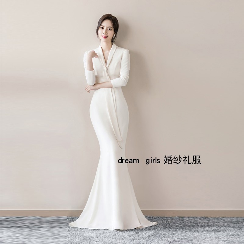 Customade Korean Elegant Muslimah Women Dreamy Satin White Bridal Receiption Wedding Gown Dress Girl Princess Long Mermaid Affordable Luxury Annual Dinner Engagement Party Dress Maxi Shopee Malaysia