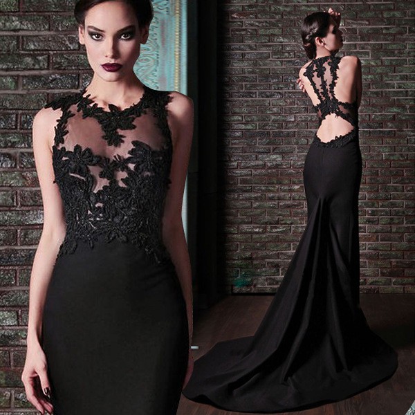 Black Colored Halter Fishtail Evening Dress Gala Dinner Party Costumes Shopee Malaysia