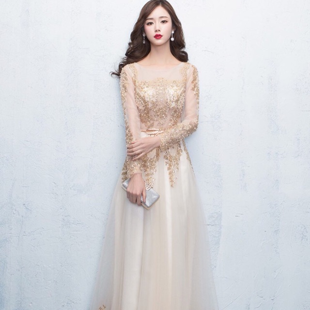 Wedding Modern Gold Evening Gala Dinner Engagement Long Dress Shopee Malaysia