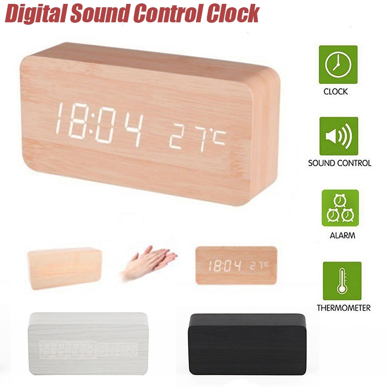Modern Wooden Wood Digital Led Desk Alarm Clock Thermometer Timer Calendar Bw Alarm Clocks Clock Radios Home Garden Writup Net