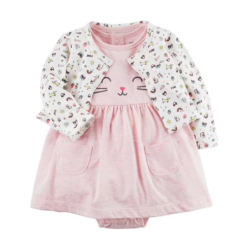 2pcs Baby Girl Romper Dress Set Cardigan Romper Cute Cat Short Sleeve Dress Infant Bodysuit Newborn Clothes Shopee Malaysia