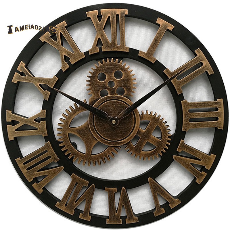 Large Wooden Wall Clock Vintage Gear Clock Us Style Living Room Wall Clock Ern Design Decoration For Home Clocks On The Wall 30cm Shopee Malaysia