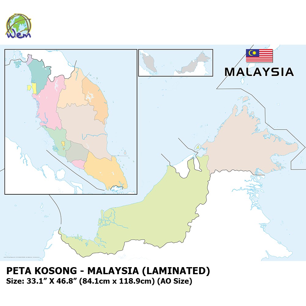 Teknik membuat peta minda pembuatan peta minda menggunakan kertas kosong yang tanpa bergaris, pena dan pensil warna, imajinasi dan. Peta Kosong Malaysia Laminated Large Blank Malaysia Outline Map 33x47 Inches Great Blank Wall Map For Classroom Shopee Malaysia