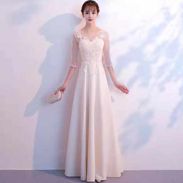 New Elegant Long Lace Bride Wedding Dress Women Bridesmaid Dinner Party Dresses Shopee Malaysia