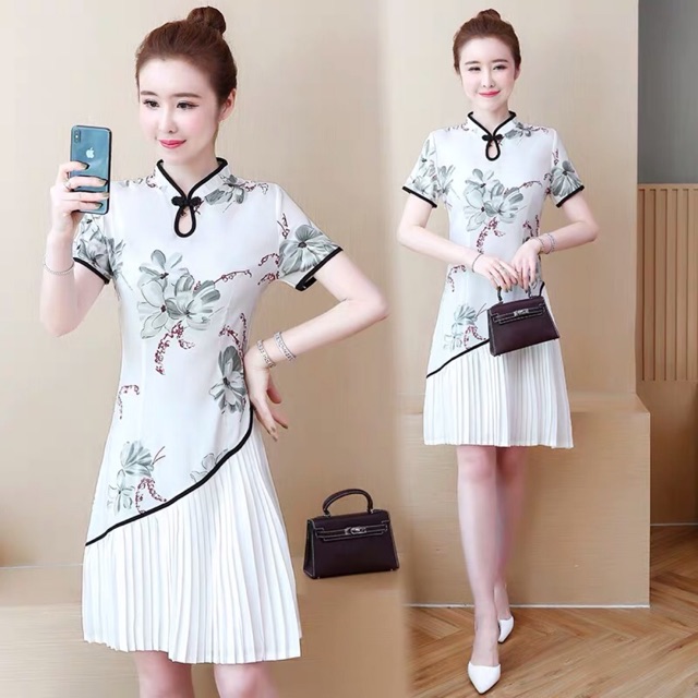 We L Xl 2xl 3xl 4xl Plus Size Modern Cheongsam In Folded Floral Printing Mini Dress For Chinese New Year Annual Dinner Shopee Malaysia