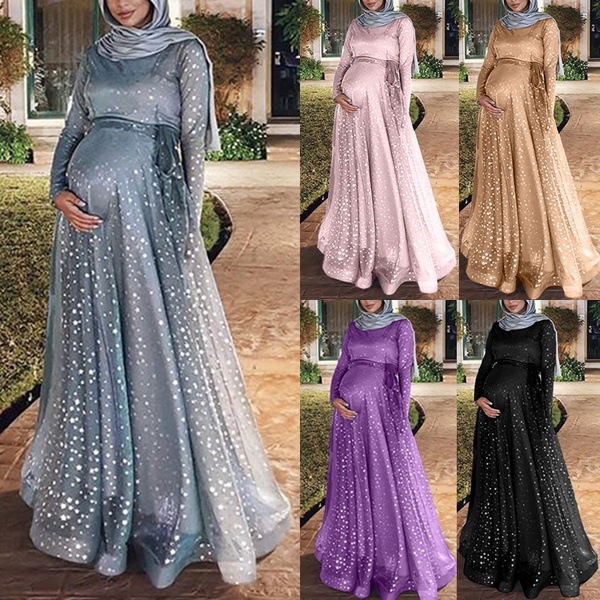Lace Pregnant Women Long Maxi Gown Photography Prop Maternity Dress Party Muslim Digital Printing Wear Shopee Malaysia