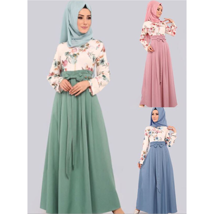 Muslimah Floral Printing Maxi Dress Dinner Maxi Dress Long Sleeve Dress Plus Size Elegant Maxi Dress M1147 Shopee Malaysia